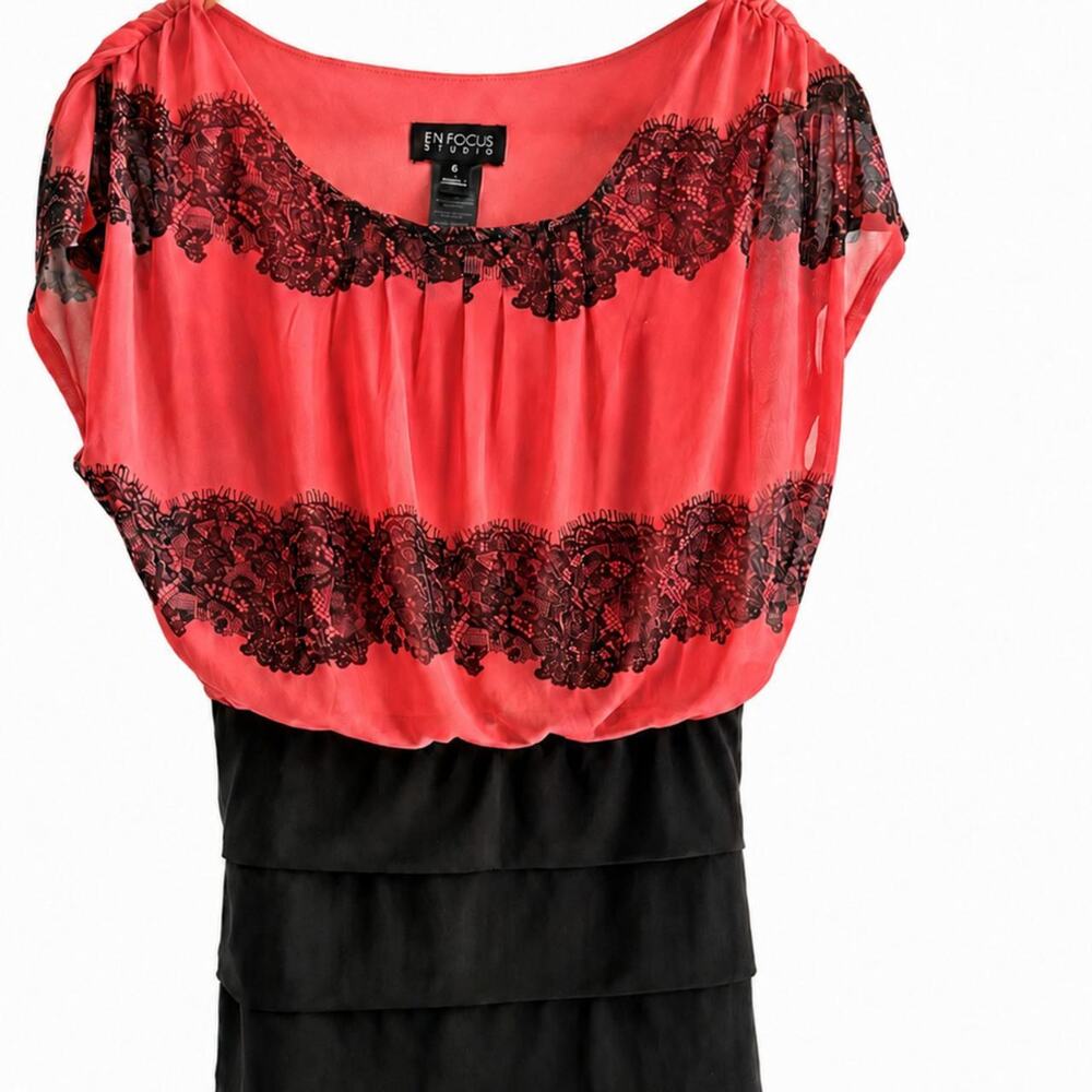 Elegant coral red and black dress